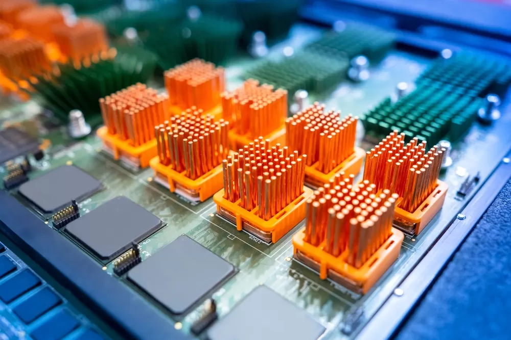 Computer Board with Orange Heatsinks